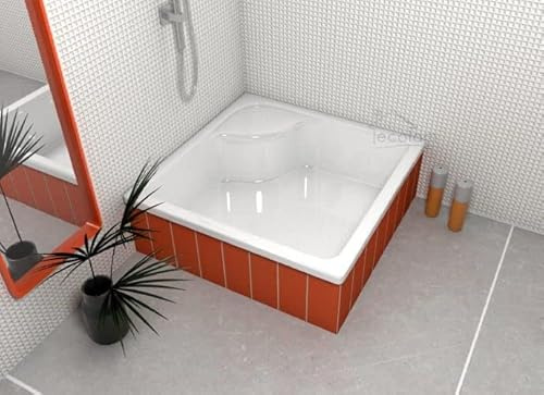 ECOLAM Receveur de douche profond Carré Doris 80x80 cm hauteur: 41 cm profondeur: 28 cm | pieds et siphon Click Clack incl | Receveur de douche acrylique blanc