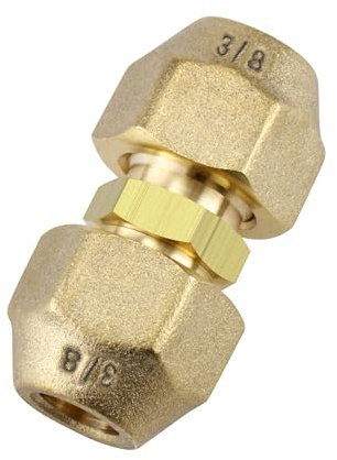 3/8-Inch AC Pipe Joint Connectors, Free Welding Brass Pipe Coupler Adapters for Air Conditioning Copper Pipe Connection, including 2Pcs Flare Nuts, Works for Butt Copper Tube Diameter 3/8 or 9.52mm