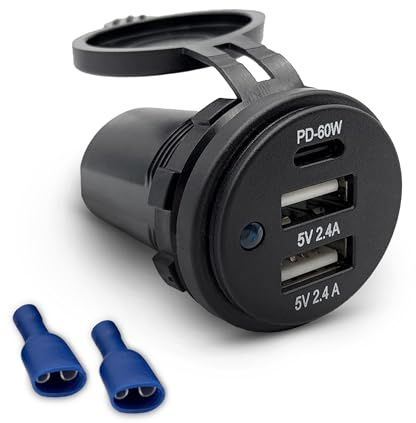 Offgridtec 96W Auto-Zwei-USB-A-Steckdose mit Flip-Abdeckung (12V/24V) | Zwei USB-A-Ports bis 36W, IP65-wasserdichtes Ladegerät für Auto, Boot & Lkw, langlebiges ABS-Kunststoffgehäuse
