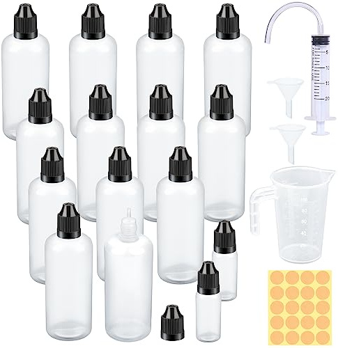 DKBT 15 st plastflaska - 13 tomma flaskor 100 ml, 2 droppflaskor 10 ml - för DIY E-vätska, hantverk, graderad flaska