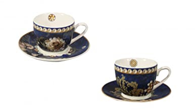 Brandani 52444 TAZZINA CAFFE DANUBIO BLU SET 2 PZ NEW BONE CHINA, cm d 11x6h, 100 ml, lavastoviglie/microonde/freezer