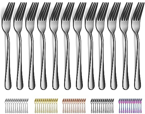 Evanda Schwarz Gabeln 12 Stück 20.5cm, Titainium schwarz plattieren Edelstahl Tafelgabeln, Essgabel, Kuchengabeln, Besteck Gabeln, Spülmaschinenfest, Geeignet für Haushalte, Restaurants