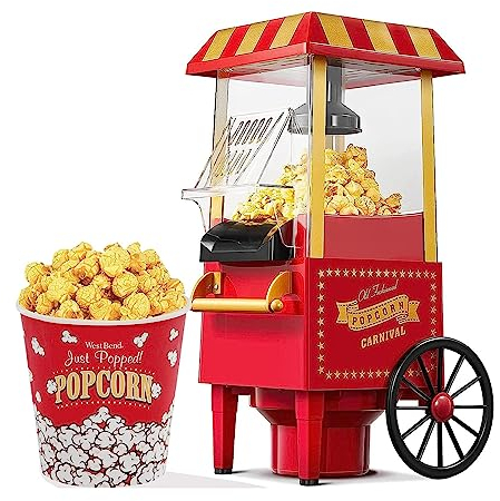 Dremdo Máquina De Palomitas De Maíz Retro - Máquina De Palomitas De Maíz Eléctrica De Alta Potencia, Máquina De Palomitas De Maíz De Aire Libre De BPA Sin Aceite Bocadillos Saludables,Rojo