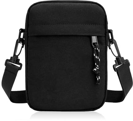 Forhome Bolso de hombro para teléfono móvil, bolso bandolera para hombre, pequeño, negro, bolso cruzado para hombre, impermeable con cremallera para uso diario, vida, viajes, deportes al aire libre,