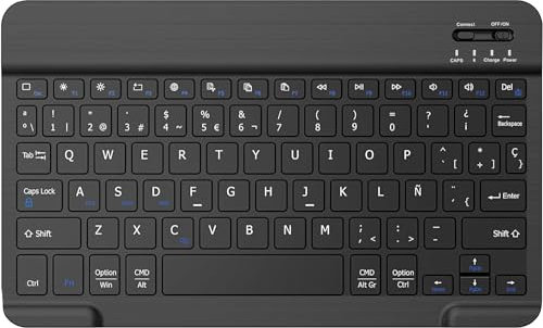 Nanhent Teclado Español Ñ Bluetooth Inalámbrico Súper Delgado de 10 Pulgadas para iOS Apple iPad/Tablet Android Samsung, Huawei, Lenovo con Cable de Carga Tape-C