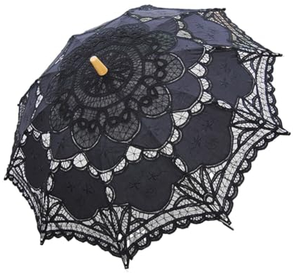 Hochzeitsschirm Vintage Deko Spitze Sonnenschirm Europäischer Stil Gestickter Regenschirm Leichter Spitzenschirm Brautschirm für Party Dancing Hochzeit Feier Fotografie Prop Regenschirm Schwarz