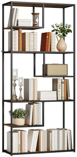 HOMCOM Bücherregal, Standregal mit 7 Ebenen, Aufbewahrungsregal, Küchenregal im Industriedesign, mit Kippschutz für Wohnzimmer, Schlafzimmer, Stahl, Rustikal-Braun