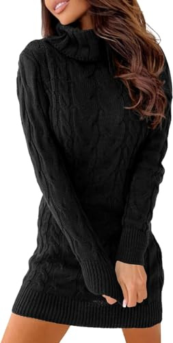 Ebifin Abito Pullover Donna Vestito Invernale Vestiti a Collo Alto Elegante Abito Linea Pullover a Manica Lunga Maglioni Lungo Elastico Autunno., Nero, S