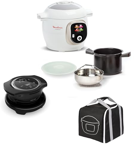 Moulinex Lot Multicuiseur intelligent Cookeo+, Cuisson haute pression, 150 recettes intégrées + Couvercle Extra Crisp pour frire sans huile + Housse de transport