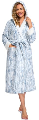 RONGTAI Peignoir à capuche en polaire pelucheuse pour femme avec deux poches latérales et ceinture, Violet foncé., Medium