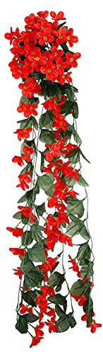 BEIJIALY Paquete de 2 Flores Artificiales Colgantes para Exteriores, Flores Violetas Artificiales, Flores Colgantes de Glicina, Guirnalda de Glicina, Guirnalda de Cesta de Pared, Hiedra, Vid(Rojo)