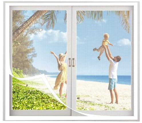 Fly Screen Window - Insect Protection Roller Blind self-Adhesive - Fly Screen Fiberglass net 150x150cm Window Screen mesh White