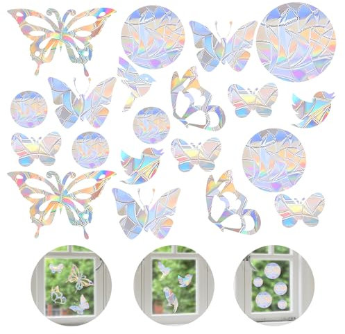 OT-NVWOZR 39pcs Anti-Collision Window Stickers, Prism Window Clings to Deter Birds, Non Adhesive Vinyl Window Decals Rainbow Window Film to Prevent Bird Strikes Anti Bird Fall
