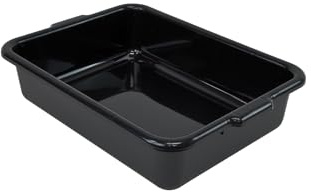 Quantum FSB-21155BK 21 Bussing Tub with Flat Bottom | Utility Plastic Storage Wash Basin Box Container for Commercial Restaurant Kitchen | Built-in Handles, 21L x 15W x 5H, Polypropylene, Black