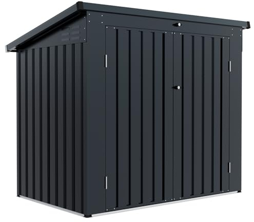 JT Metal Garbage Bin Shed, 65 x 54 x 60 Outdoor Storage Shed with Lockable Door, Waterproof Galvanized Trash Can for Garden Patio, Backyard, Lawn, Black