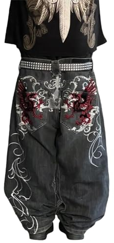 tinbarry Jeans Donna Pantaloni Cargo Y2K Pantaloni Larghi in Denim Jeans a Gamba Dritta Jeans Cargo Hip Hop Pantaloni Larga Stampa a Stella Vintage Anni '90 E-Girl Streetwear