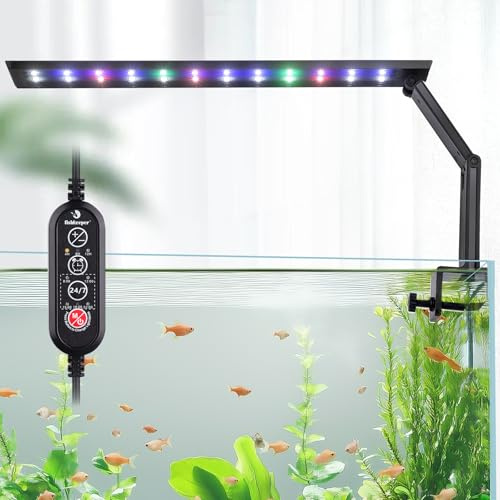 fishkeeper Kleine Aquarium Lampe, 24/7 Clip Aquarium Licht mit DIY & Timer | 14W 360° Faltbar Aquarium Beleuchtung Led für 750-150L Aquarien mit Rand, 10 Helligkeitsstufen, mit Blauem Mondlichtmodus
