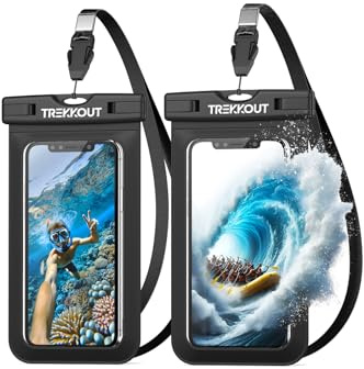 TREKKOUT Waterproof Phone Pouch Case | Universal 2-Pack IPX8 Certified Underwater Phone Case with Secure Lanyards | Waterproof Dry Bag for All iPhones, Samsung, and Smartphones Black