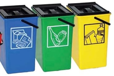 HELGUEFER - Pack 3 Cubos de Basura de Reciclaje 26L con Tapa y Asa | Cubo de Reciclaje 29 x 32 x 40 cm | Resistente, Amplio, Fácil de Limpiar | Para Cocina, Patio o Negocio