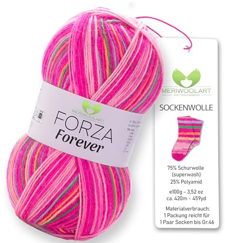 MeriWoolArt® Sockenwolle 4-fädig – 100g Merino Wolle Garn zum Stricken & Häkeln, 75% Schurwolle (superwash), 25% Polyamid, 420m – Ideal für Socken für Herren und Damen, Pullover & Cardigans 2707