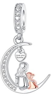 BIZK Charms Argent Sterling 925 Femmes Bijoux Pendentifs Compatible pour Bracelets Collier pour Les Mères, Les Amis, Les Amoureux (Lune Mère Fille)