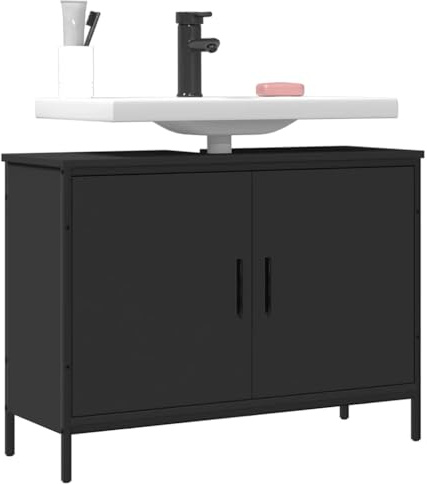 Myheimly Waschbeckenunterschrank,Badschrank Badezimmerschrank mit Stauraum,Waschtisch Unterschrank für Badezimmer,Badmöbel Schwarz,80 x 30 x 60 cm