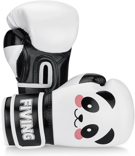 FIVING Barnboxningshandskar, panda design, 4–6 oz, ventilerande nät, integrerat handledsskydd, för 3–9 år (vit, 6 oz)