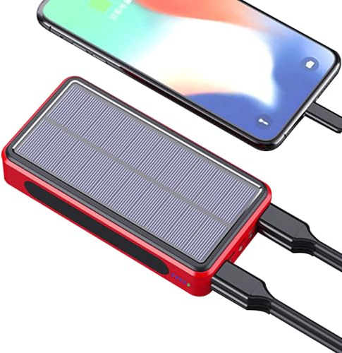 Batteria esterna Solaire 50000MAH | Caricatore solare di Power Bank | 4 output Qi USB | Lampada a LED 28 perle, pannello monocristallino, porte Android iOS di tipo-C