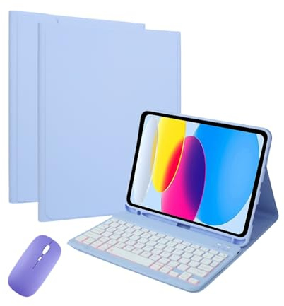 Funda con Teclado para iPad 9,7 Pulgadas (6.ª Gen 2018, 5.ª Gen 2017, Pro 9,7, Air 2, Air 1) con ratón. Funda Protectora Fina con Teclado inalámbrico extraíble y retroiluminado 7 Colores