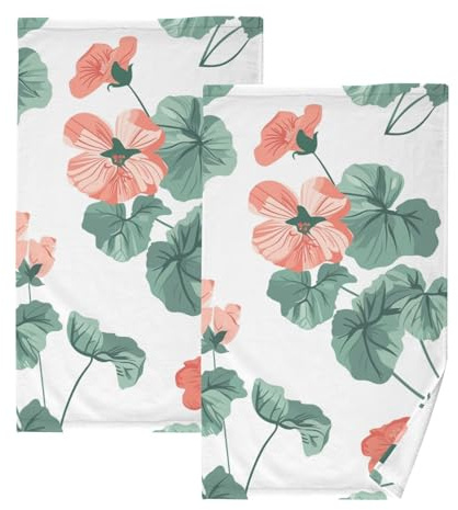 KLL Juego de 2 toallas de microfibra de moda con flores de geranio y menta, toallas de mano grandes de San Valentín para baño, toallas de gimnasio de algodón, tamaño 16 x 28 pulgadas