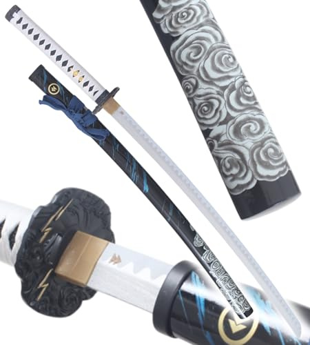 Ghost of Tsushima Katana en Bois Sabre Jin Sakai Epee Replique Cosplay - Lame Decoration + Presentoir en Bois Inclus
