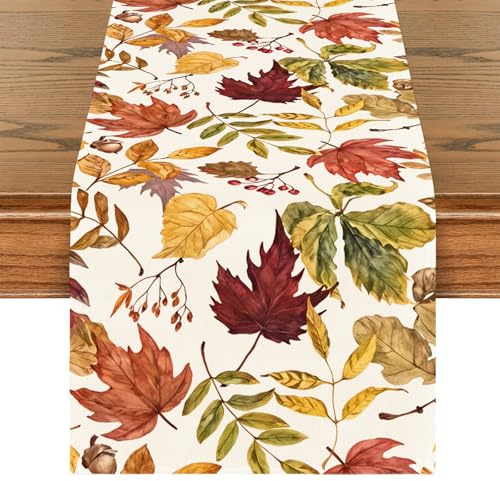 BSITSSS Colorato Runner Autunnale, Fiori Centrotavola Autunnale, Centro Tavola Autunnale Foglie Cadute, Autunno Decorazioni, Runner da Tavolo per Tavolo Cucina, Interni Esterni