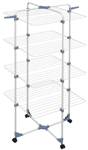inferramenta Stendibiancheria A Torre 3 o 4 Piani | Salvaspazio | Con Ruote E Ripiani Ripiegabili (4 Piani)