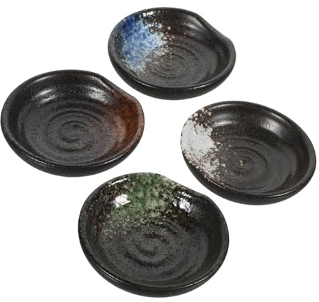 TOYANDONA 4 pezzi Piatti Giapponesi in Ceramica per Salse e Condimenti Piattini Antipasti Colorati Design Creativo Fondo Stabile Facili da Pulire per Casa e Ristoranti