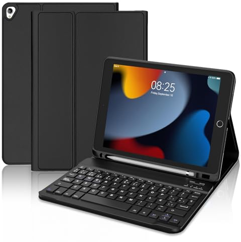 FOGARI Teclado para iPad 9/8/7 Generación 2021/2020/2019 10.2, Funda con Español Ñ Teclado Bluetooth Wireless Magnético Desmontable para iPad 9/8/7 Generacion 10.2 Pulgadas, Negro