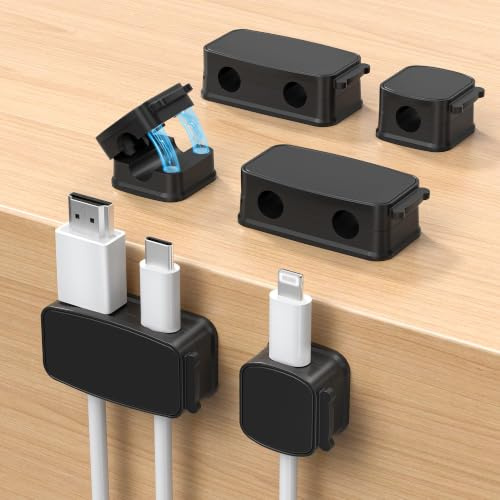 Basesailor Organizador Cable Magnético 6Pack,Clip de Cable Autoadhesivo | Sujeta Cables Management Magnéticos para Mesitas de Noche,USB Cables de Carga,Escritorio,Hogar,HDMI(7mm)