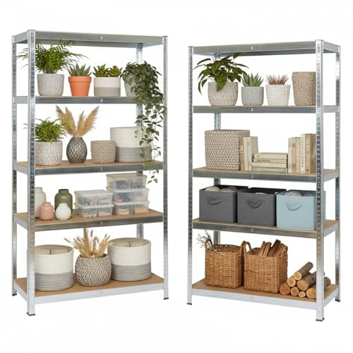 LANDXPERT 2er Sparset Schwerlastregal 180x90x40cm 875kg Lagerregal Kellerregal 5 Böden Silber