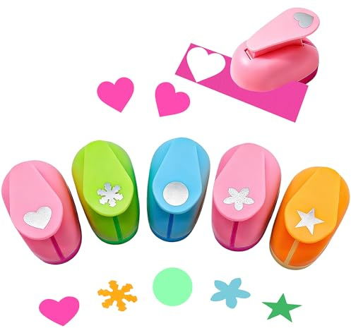 VVQWCY 5 troqueles de papel para niños, juego grande, perforadora de papel para niños, incluye orquídeas, caramelos, flores de cinco hojas, flores de cerezo y motivos de corazón