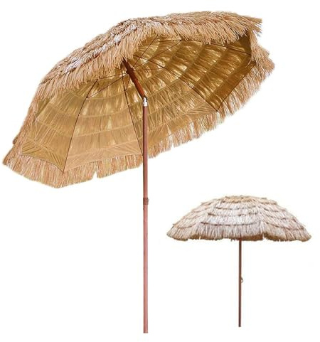 Genérico Sombrilla De Playa Tropical Hawaiana, 2.0 M Sombrilla De Paja, Sombrillas Redondas para Jardín, Inclinación De 45° - Color Natural