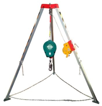 Kit de trépied for espace confiné, levage de trépied de sauvetage robuste | Treuil avec antichute, hauteur de travail de 4,3 à 7 pieds, adapté aux espaces confinés(1800Lbs)