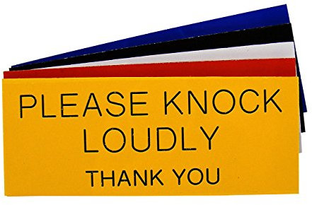 County Engraving Engraved Plaque Please Knock Loudly Thank You, Letter Box Door Sign 125mm x 50mm (White with Black Text)