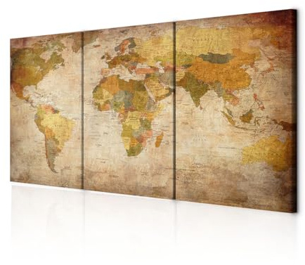 decomonkey Wandbilder Weltkarte 180x90 cm 3 Teilig Wandbild Groß Wohnzimmer | Leinwandbild XXL, Deko, Schlafzimmer, Büro, Wanddeko, Leinwand, Pictures For Wall, Poster, Wall Painting