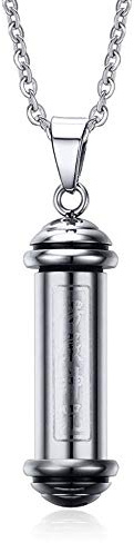 Rockyu Buddhist Mantra Necklace for Ashes for Men Gold Plated Stainless Steel Cylinder Pendant Engraved Buddhist Sanskrit Mantra Cremation Urn Jewelry Chain 20 Inch silver