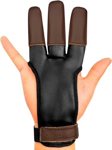 KESHES Bågskyttehandske – tre fingerflikar – hållbara läderskydd för återhämtning och långbågsbågar – bekvämt fingerskydd för män, kvinnor och ungdomar – perfekt för bågskytte, jakt och målövning