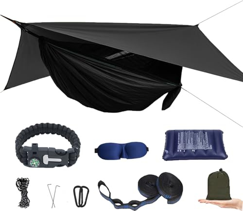 Camping-Hängematte mit Moskitonetz und Regenfliege, Reise-Hängematte, Insektennetz – Hängemattenzelt für Outdoor, Wandern, Rucksackreisen, Reisen, Campingzubehör und Campingausrüstung