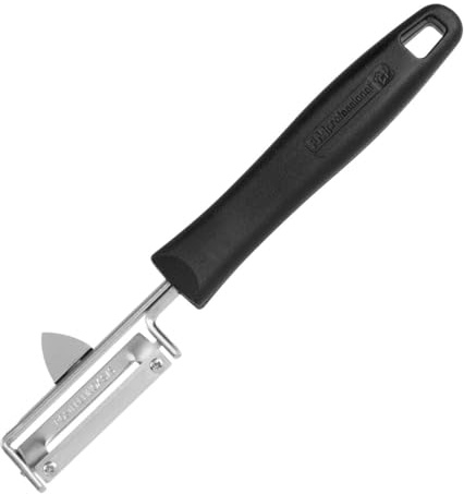 FMprofessional Pelador Giratorio Chef, Pelador Verduras Frutas, Pelador Profesional, Negro, 18x3,5cm, Acero Inoxidable, Polipropileno