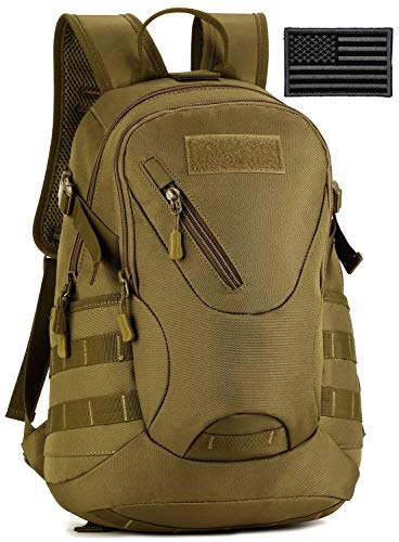 Protector Plus Taktischer Motorrad-Rucksack, kleiner Militär-Tagesrucksack (Patch enthalten), Herren, braun, Medium