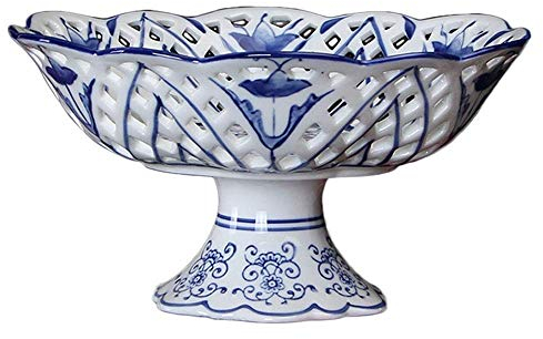Vintage Look Emaille Belüftete Brotschale Tellerrollen Obstschale Emailleware ， Schalenplatte Sieb Set Floral Ceramic Blue