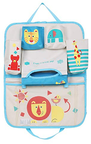 Rücklehnentasche Cartoon Utensilientasche Tiere Muster Auto Rückenlehnenschutz Süß Auto Rücksitz Oxford Kinder Rücksitzschoner Wasserdicht Autositz Organizer 6 Taschen Autoorganisator Autositzschoner