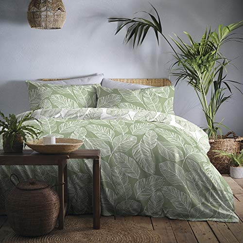 Fusion Matteo Easy Care Duvet Cover Set – Double Bed – Soft Touch Bedding – Green – Includes Pillowcases – Machine Washable